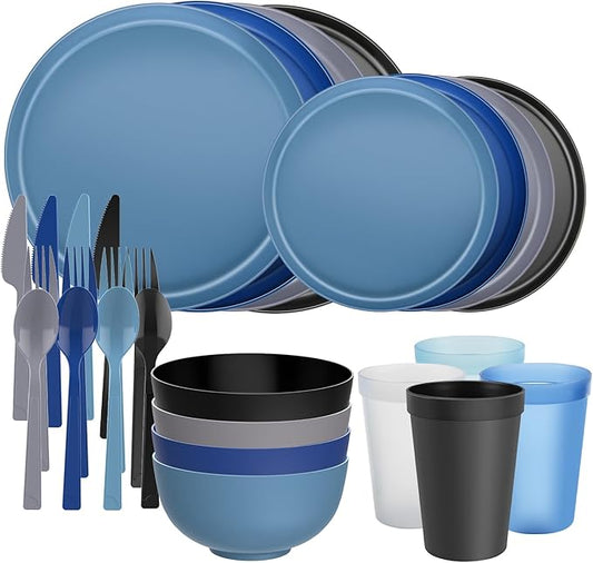 20 Piece RV & Camping Dinnerware Set, Elegant Ceramic-Look Large Bowls & Plates, Unbreakable & 100% Microwave Safe, Melamine Alternative Service for 4, Modern