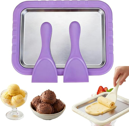 At-Home Rolled Ice Cream Maker Kit, Rolled Ice Cream Machine with Instant Freeze Tray & 2 Scrapers, DIY Homemade Rolled Ice Cream Tray For Families and Parties, Kids & Adults (Purple)