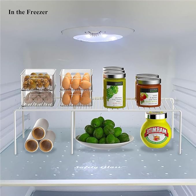 Kitchen Cabinet Organizer and Storage Shelves Expandable Freezer Shelf Organizer Rack with Scratch Resistant Feet for Counter Pantry Dish Spice Cupboards