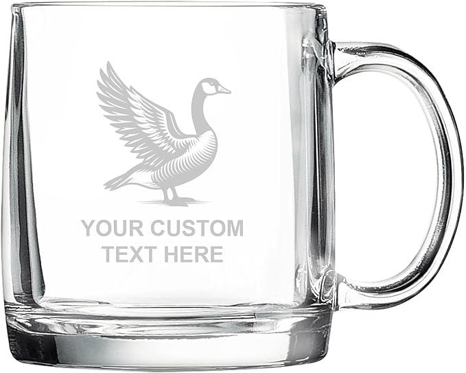 Goose, Personalized 12.5 oz Polar Camel Glass Coffee Desk Mug – Custom Laser Engraved Clear Cup for Tea, Espresso, Latte, Whiskey - Microwave Safe/Made in USA