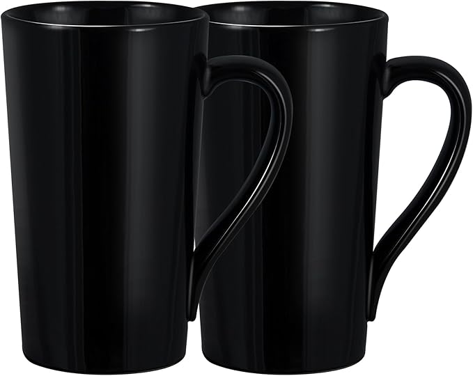 20oz Porcelain Coffee Mugs Set of 2, Large Tall Ceramic Coffee Cups with Handles, Modern for Coffee, Tea, Cocoa, Milk - Black