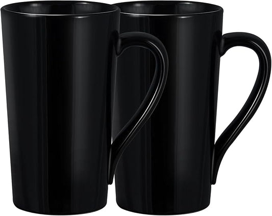 20oz Porcelain Coffee Mugs Set of 2, Large Tall Ceramic Coffee Cups with Handles, Modern for Coffee, Tea, Cocoa, Milk - Black