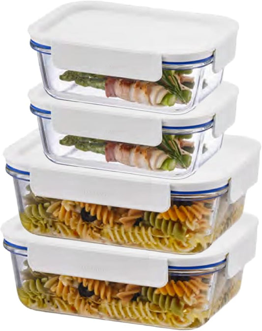 LocknLock LNG428S4W The Clear Heat-Resistant Borosilicate Glass Food Storage Set, 8-Piece (4 Containers + 4 Lids)