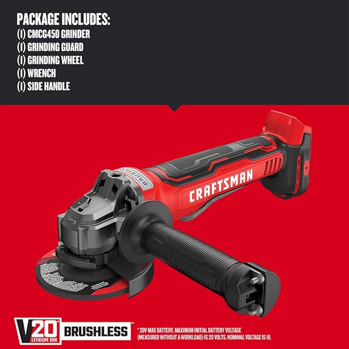 Craftsman V20 Angle Grinder, 4-1/2-Inch, Tool Only (CMCG450B)