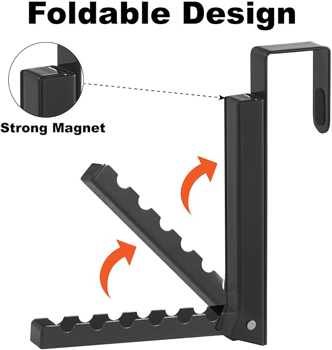 Over The Door Hooks Hanger for Clothes, 1 Pack Foldable Over The Door Drying Rack for Laundry, Overdoor Hanger Hook with 6 Groves for Towel, Coat, Black