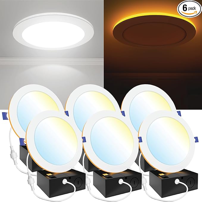 Sunco 6 Pack 8 Inch LED Slim Down Light Residential Ambient Home Indoor Living Room Bedroom Bathroom, 1350 Lumens, 13W (100W Equivalent) Selectable CCT 2700K/3000K/4000K/5000K/6000K, 0-10V Dimmable.