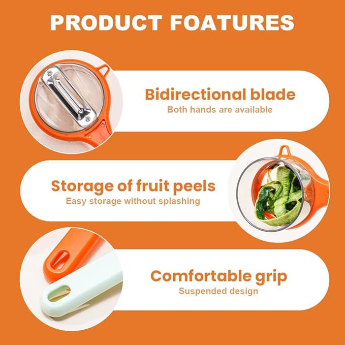 2026 Upgrade Kitchen Special Fruit Peeler with Box Storage, Double-Sided Stainless Steel Veggie Peeler, Fruit And Vegetable Peeler With Container for Home Kitchen Fruit Peeling Supplies (Mix 2PCS)