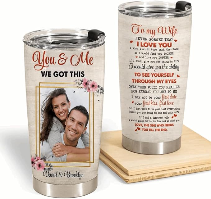 We’re a Team Forever & Always – Personalized Photo 20oz Stainless Steel Insulated Tumbler – Custom Couples Gift (Flower)