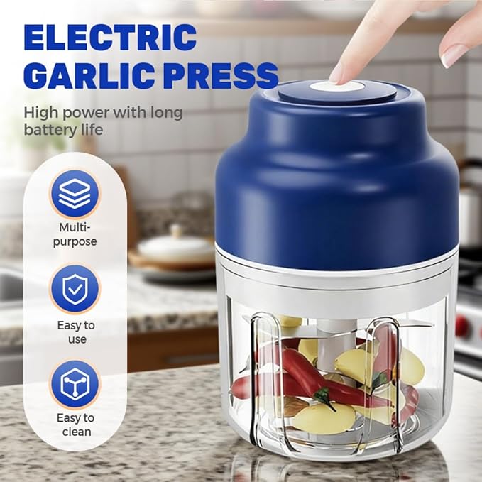 Electric Garlic Chopper, Mini Food Processor Small USB Rechargeable Mini Chopper, Wireless Electric Veggie Grinder & Garlic Mincer for Onion, Chili, Ginger (Green, 320ML)