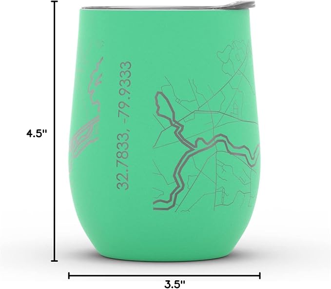 Well Told Engraved Charleston South Carolina Map Insulated Wine Tumbler, Etched Stainless Steel Cup (12 oz, Sunday Green) City Map Insulated Tumbler, Custom Insulated Tumbler, Outdoor Drinkware
