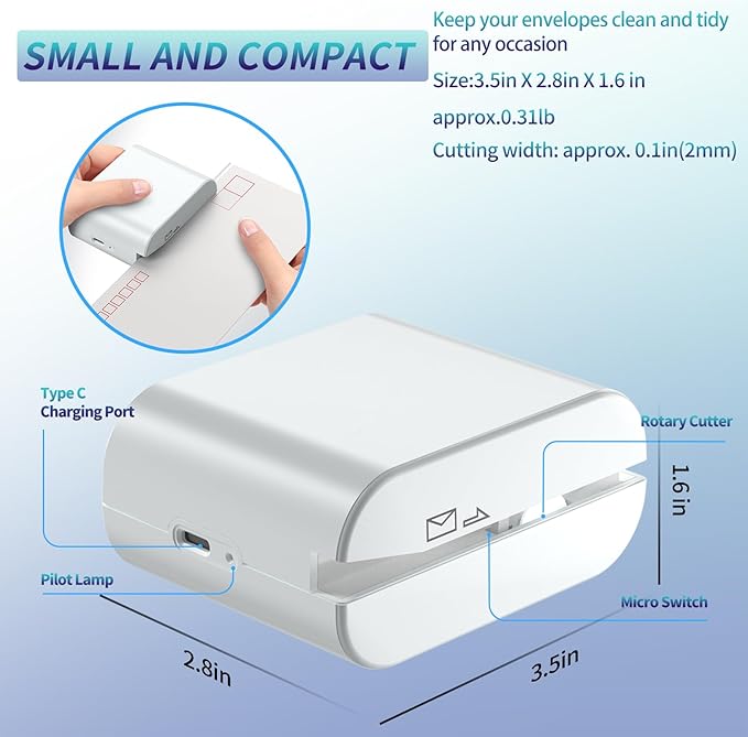 Rechargeable Electric Letter Opener - Automatic Letter Opener Envelope Slitter, Electric Letter Opener Envelope Slitter for Universal Mail and Envelopes(White)
