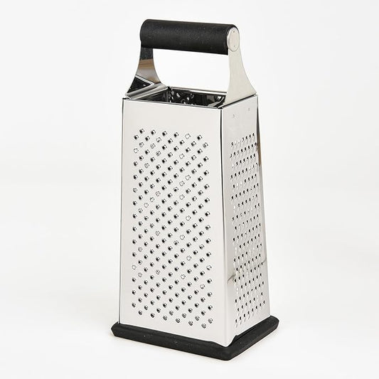 9" 4-Sided Cheese Grater with Soft Touch Handle, Stainless Steel, Rust Proof & Dishwasher Safe
