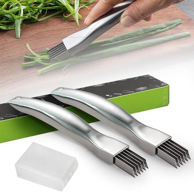 Shred Silk The Knife, 2026 Upgrade Stainless Steel Green Onion Knife Food Speedy Chopper, Kitchen Vegetable Cutter Household Multifunctional Food Slicer (A-2Pcs)