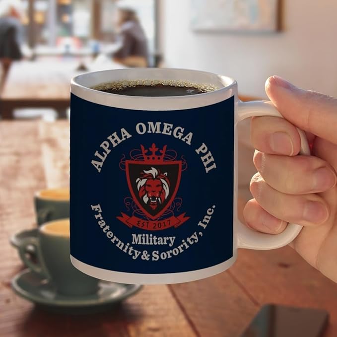 Alpha Omega Phi Sorority Primary Logo Ceramic Coffee Mug, Novelty Gift Mugs for Coffee, Tea and Hot Drinks, 11oz, White