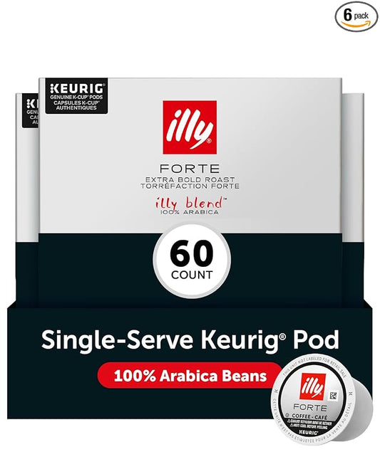 Illy Coffee K Cups - Pods For Keurig Machines – Forte Dark Roast – Toasted Bread & Dark Chocolate - Rich, Flavorful & Strong Flavor - No Preservatives – 10 Count, 6 Pack