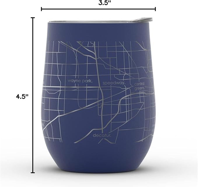 Well Told Engraved Indianapolis Indiana Map Insulated Wine Tumbler, Etched Stainless Steel Cup (12 oz, Midnight Blue) City Map Insulated Tumbler, Custom Insulated Tumbler, Outdoor Drinkware