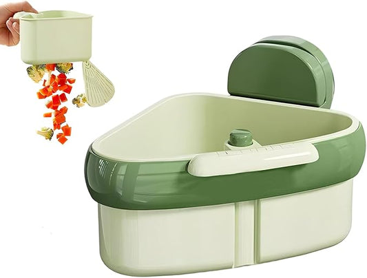 Suction Cup Sink Corner Rack,Sink Strainer Basket,Plastic Sink Storage Rack Holder,Triangle Sink Filter Basket,Corner Sink Trash Catcher for Food Waste (Green)