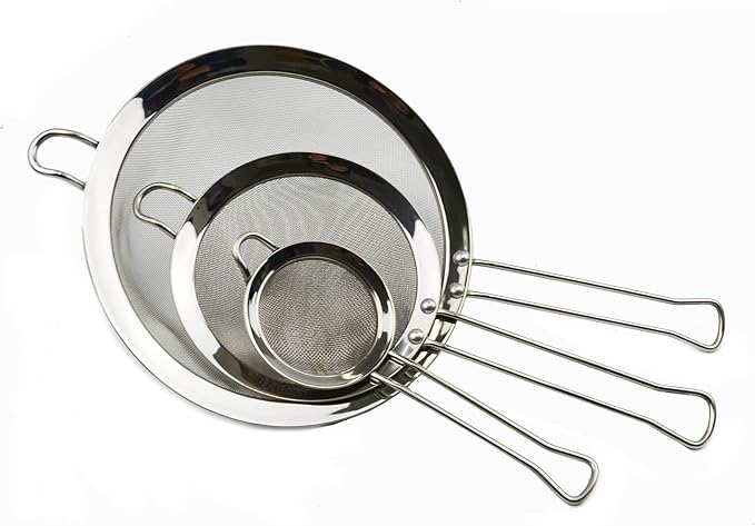 Stainless Steel Mesh Strainer with Straight Handle - Round Sieve Colander (1, 3 + 5.5 + 8 inches)