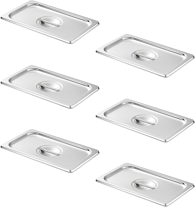 HECMAC 6-Pack 1/4 Size Hotel Pan Cover, Stainless Steel Solid Steam Table Catering Food Pan Lid with Handle
