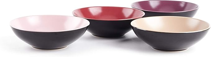 Colors Life 16 Dinnerware Set，Outside Shinny Black + Inside Matte Finished Color Very Berry