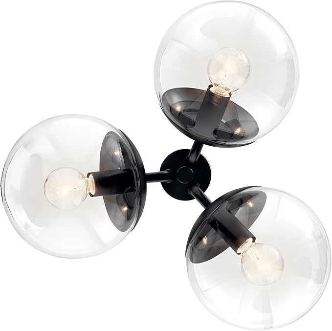 KICHLER Silvarious 3-Light Convertible Pendant, Soft Modern Light with Clear Glass in Black, for Hallway, Dining Nook, Bedroom or Kitchen (9.5" x 16.5"), 52700BKCLR
