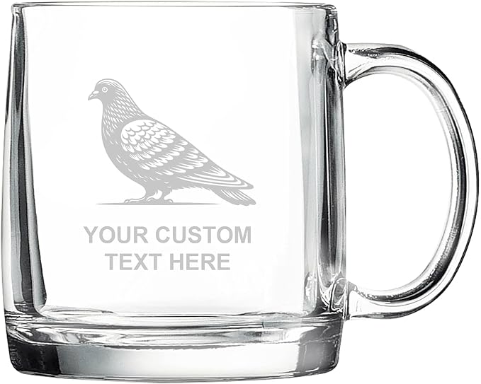 Pigeon, Personalized 12.5 oz Polar Camel Glass Coffee Desk Mug – Custom Laser Engraved Clear Cup for Tea, Espresso, Latte, Whiskey - Microwave Safe/Made in USA