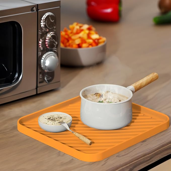 Silicone Organizer Tray for Kitchen Sink and Bathroom, Dishwasher Tray, Versatile Bathroom and Drawer Organizer Trays, Non-Slip Countertop (Orange)