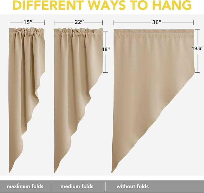 NICETOWN Room Darkening Pole Pocket Kitchen Tier Curtains- Tailored Scalloped Valance/Swags for Nursery for Basement (Biscotti Beige, 2 Pieces, 72 inches Wide Combined, 63 inches Long)