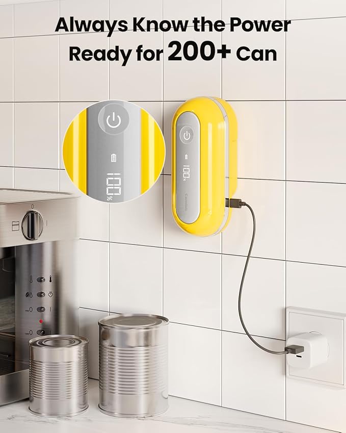 Canslab RETRO Electric Can Opener, Auto-Stop One-Touch Operation, USB Rechargeable with LED Battery Track, Side Cut Smooth Edge Can Opener for Seniors with Arthritis, Wall-Mountable Small Size,Yellow