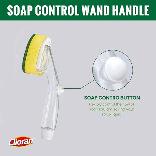 Dishwand Refills Sponges Heads with Soap Control Handle, 6 Non-Scratch Replacement Sponge Head for Dish Wand,Leak-Proof Handle,Universal Compatible Soap Dispensing Brush for Kitchen,Dishwasher