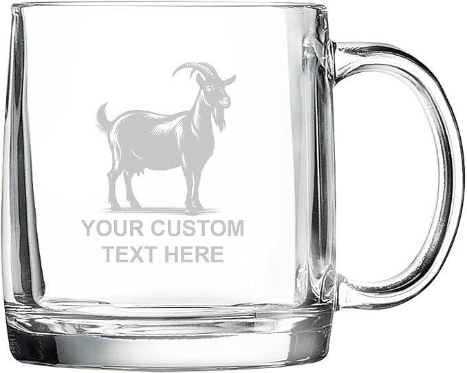 Goat, Personalized 12.5 oz Polar Camel Glass Coffee Desk Mug – Custom Laser Engraved Clear Cup for Tea, Espresso, Latte, Whiskey - Microwave Safe/Made in USA
