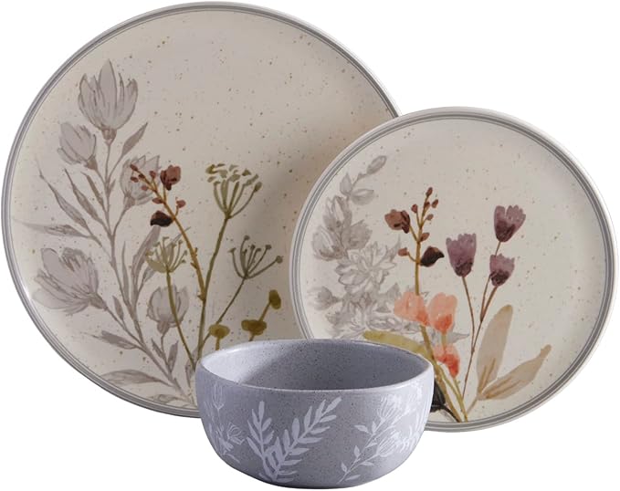 Corona 12–piece Delicate Floral Design Ceramic Dinnerware Sets | Plates and Bowls | Service For 4 | Anastasia