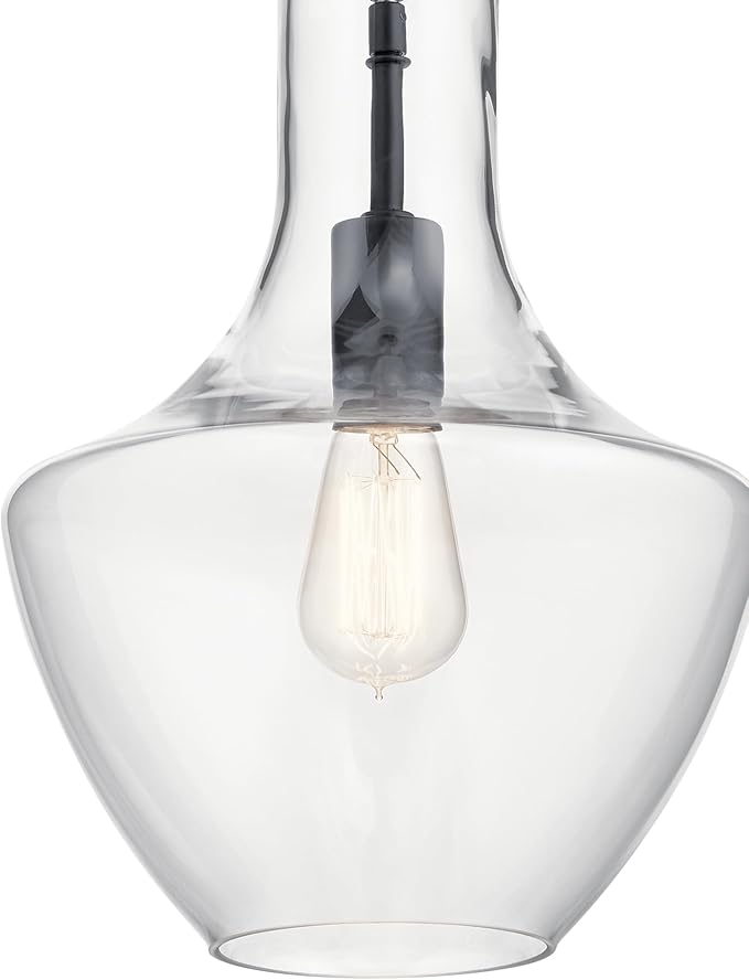 KICHLER Everly 1 Light Pendant in a Rich Black Finish, for Living Room, Dining Room and Kitchen, 100 Watts, (15.25" H x 10.5" Dia), 42141BK