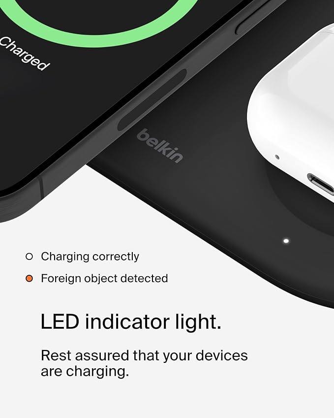 Belkin 3-in-1 MagSafe-Compatible Wireless Charging Pad with Qi2 15W - iPhone Charger - Fast Charging Wireless Charging Station for iPhone 17, 16, & 15 Series, AirPods, Apple Watch, & More - Black