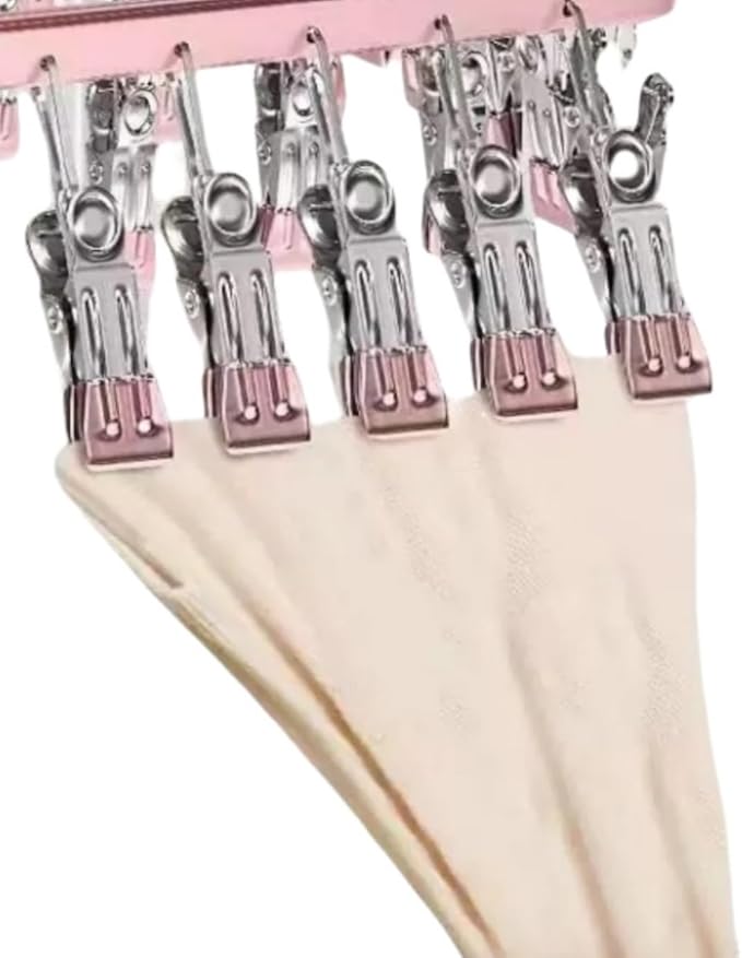 Clothes Drying Racks Clip Hangers Metal with 36 Clips Windproof Hook Underwear Hanger Foldable Laundry Clip for Socks Bras (Pink)