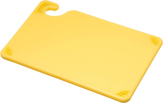 San Jamar Saf-T-Grip Plastic Cutting Board with Safety Hook, 6" x 9" x 0.375", Yellow