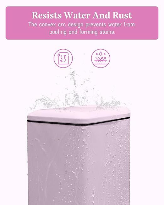 Pink Trash Can, 2.6 Gallon Bathroom Trash Can with Lid, Stainless Steel Garbage Can with Removable Liner Bucket, 10 Liter Rectangle Step Trash Bin for Office, Kitchen, Bedroom, Living Room