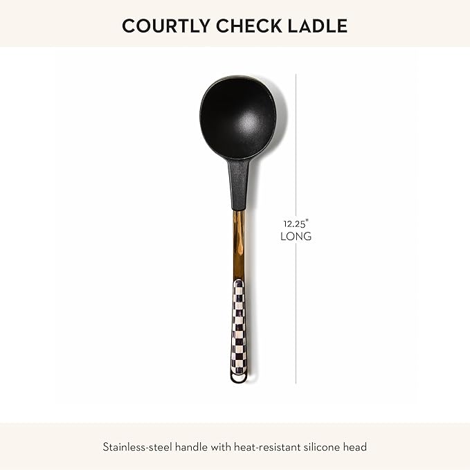 MACKENZIE-CHILDS Kitchen Ladle, Silicone Ladle Spoon for Cooking, Black-and-White Courtly Check