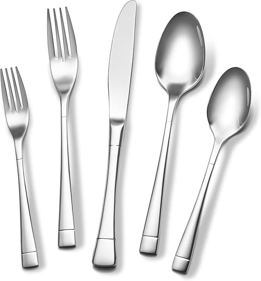 Heavy Duty Silverware Set for 4, 20-Piece 18/10 Stainless Steel Flatware Set, Mirror Polished Cutlery Modern Kitchen Eating Utensil Durable Tableware Included Knife Fork Spoon, Dishwasher Safe