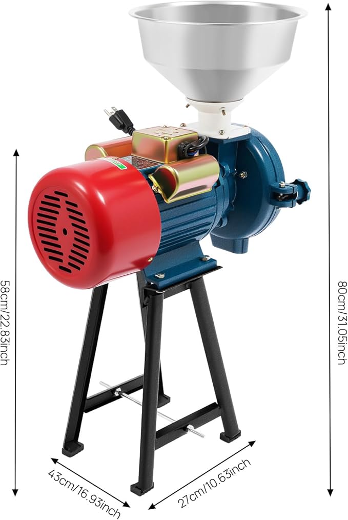 110V Electric Grain Mill, Electric Grain Grinder Stainless Steel Mill 1400R/m Small Electric Grain Grinding Machine Pulverizer Grinder Machine for Kitchen Dry Grains Wheat Spices(Blue/with Stand)