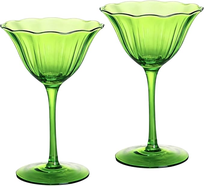 KAMMAK Martini Glasses Set of 2, 5.75 oz Clear Crystal Cocktail Glasses with Stem, Reusable Cocktail Glassware for Wedding Birthday Party, Bar, Margarita, Whiskey, Gin, Tequila, Green Martini