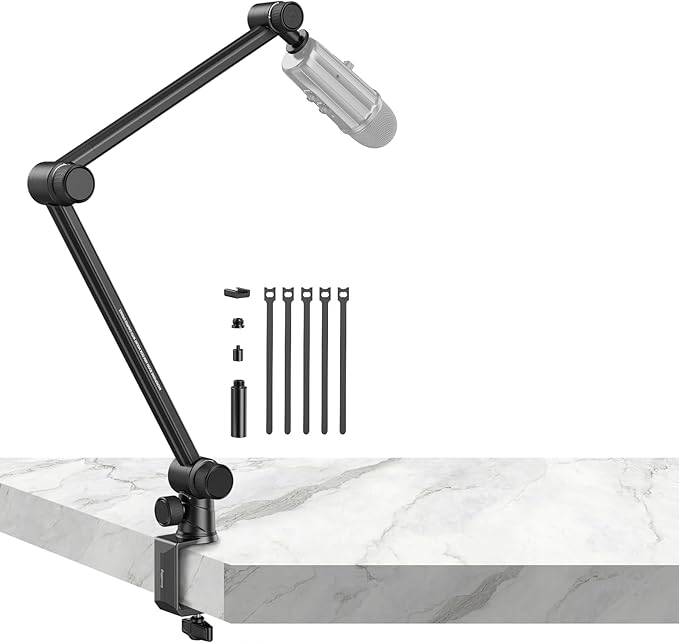 SmallRig Mic Boom Arm, Innovative Hydraulic Damping Microphone Stand with Desk Mount Clamp, Screw Adapter, Cable Management for Podcasting, Streaming, Gaming, Home Office - 4303