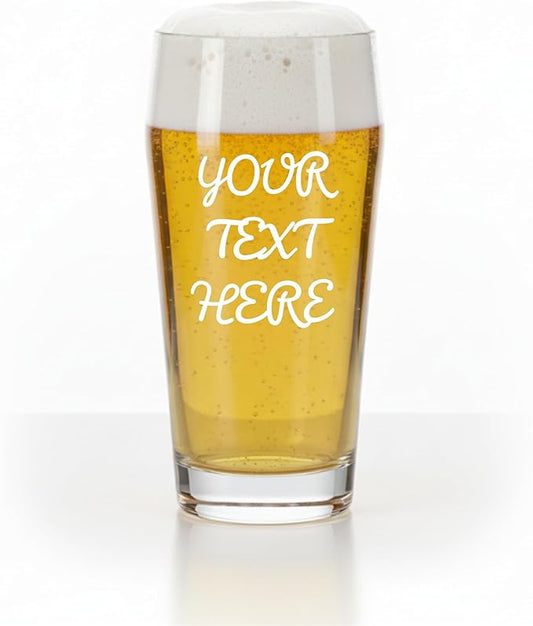Sand Carved Willi Becher Glass, Custom Beer Container, Personalized with Text or Logo, Customized Pub Drinkware, Gifts for Weddings, Groomsmen, Breweries, Bars, Dishwasher Safe (20 oz)