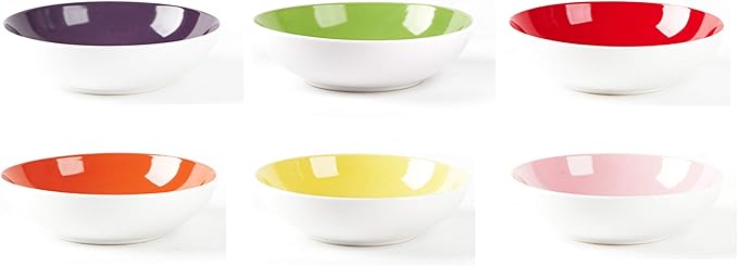 Stoneware Coupe Shape Soup/Pasta Bowl - 8 inch - Set of 6, Very Rose Assorted Colors