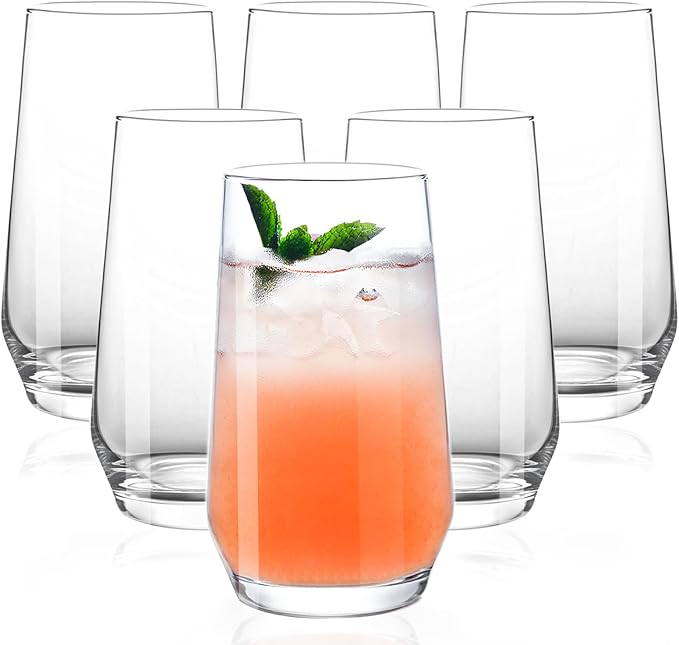Drinking Glasses Set of 6, 16.4oz Highball Glasses, Crystal Clear Tall Water Glasses, Glass Cups for Cocktail, Juice, Iced Tea, Mojito and Smoothies, Clear Glassware Set, Christmas Gifts