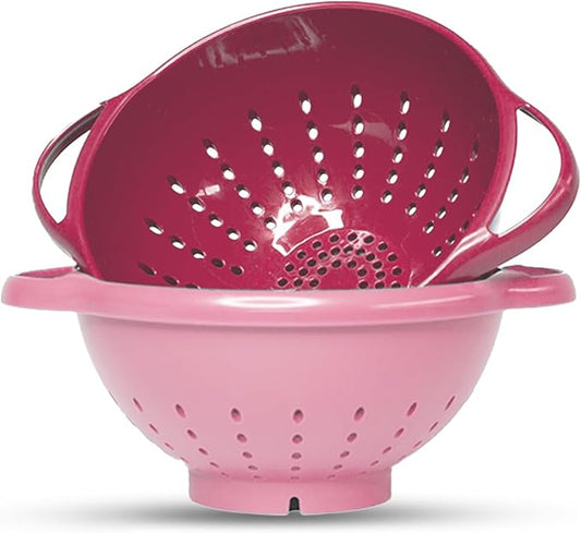 Crisp 2-Piece Mini Colander Berry Baskets With Handles - Food Strainers For Kitchen - Small Colander For Berries, Strawberry & Grape - Dishwasher Safe Berry Strainer - Made in the USA - Pink