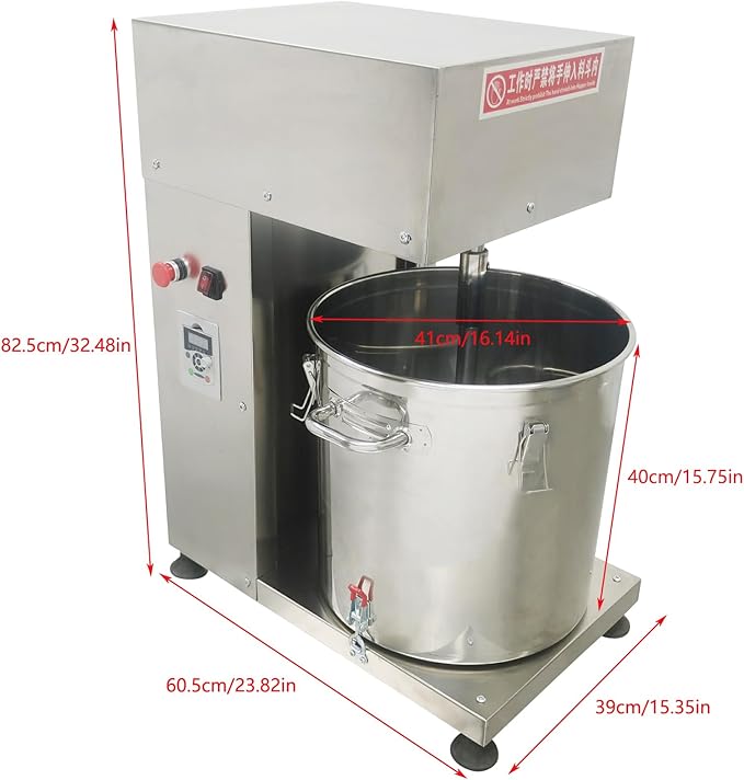 Electric Meat Vegetable Mixer 43L Commercial Stuffing Mixer Stainless Steel Multifunctional Stirring Machine Various Fillings Mixing for Sausage Meat Dumpling Pie Meatball 0-200r/min 220V