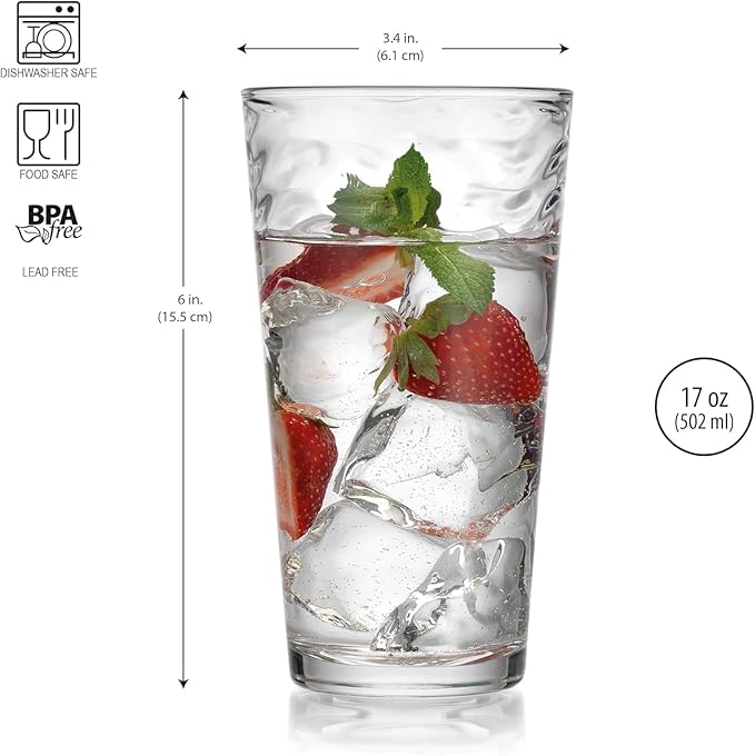 Glaver's Drinking Glasses Set of 10 Highball Glass Cups, 17 Oz Cooler Glassware. Home and Bar Everyday Basic Drinkware Elegant Kitchen Glasses for Water, Juice, Cocktails, Iced Tea.