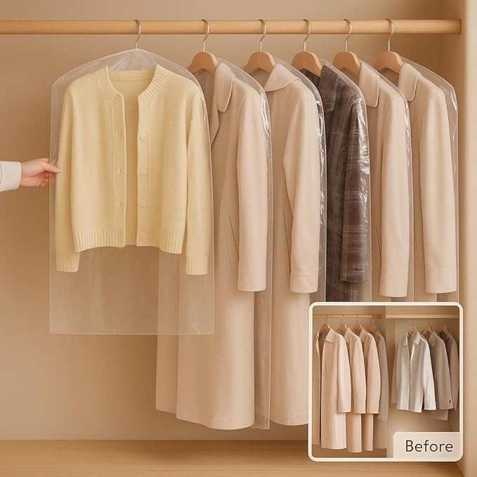 40 Pack Clear Plastic Garment Bags, 35.5" x 23.5" Clothes Covers for Hanging, Dry Cleaning Bags for Closet Storage, Dust-Proof Transparent Clothing Protectors for Long Dresses Skirt, Suits & Jackets
