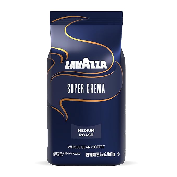 Lavazza Super Crema Whole Bean Coffee, Medium Espresso Roast, Arabica and Robusta Blend, 2.2 lb Bag (Pack of 3)